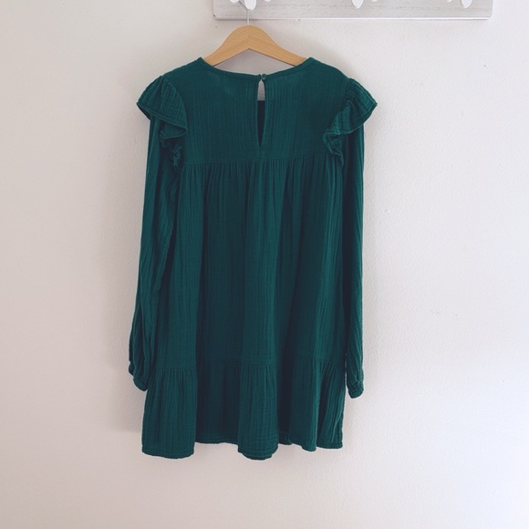 Cat & Jack Dark Green Dress with Floral Embroidery long sleeve - Picture 3 of 6